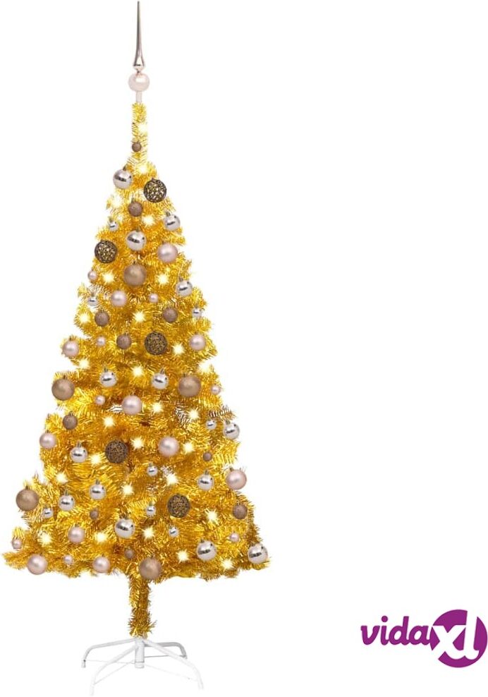 vidaXL Artificial Christmas Tree with LEDs&Ball Set Gold 150 cm PET