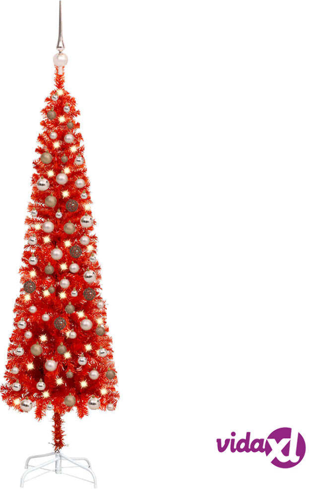 vidaXL Slim Christmas Tree with LEDs&Ball Set Red 150 cm