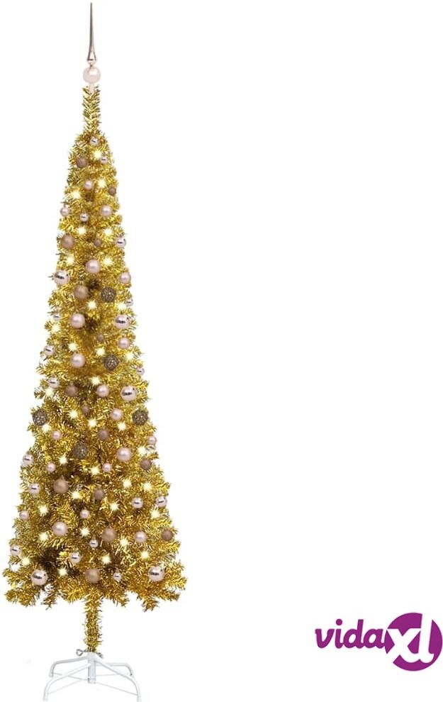 vidaXL Slim Christmas Tree with LEDs&Ball Set Gold 240 cm