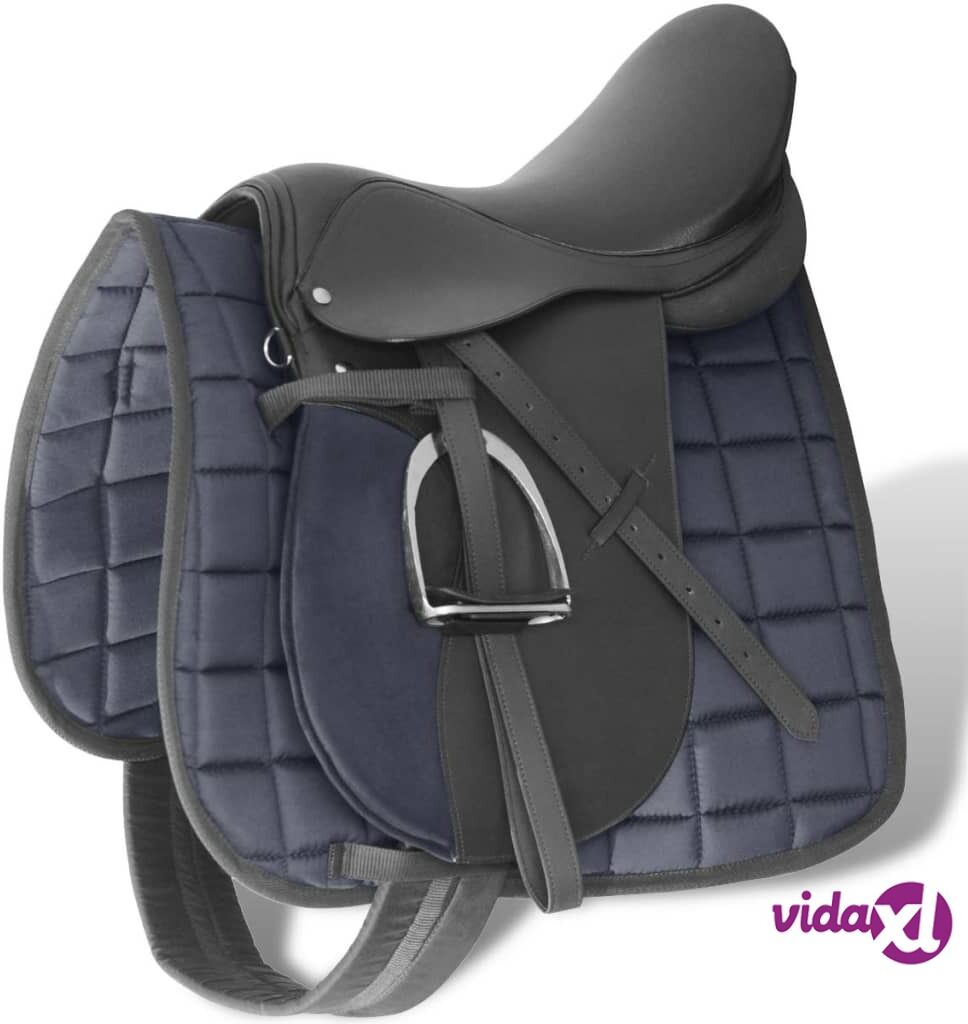 vidaXL Horse Riding Saddle Set 17.5" Real Leather Black 18 cm 5-in-1