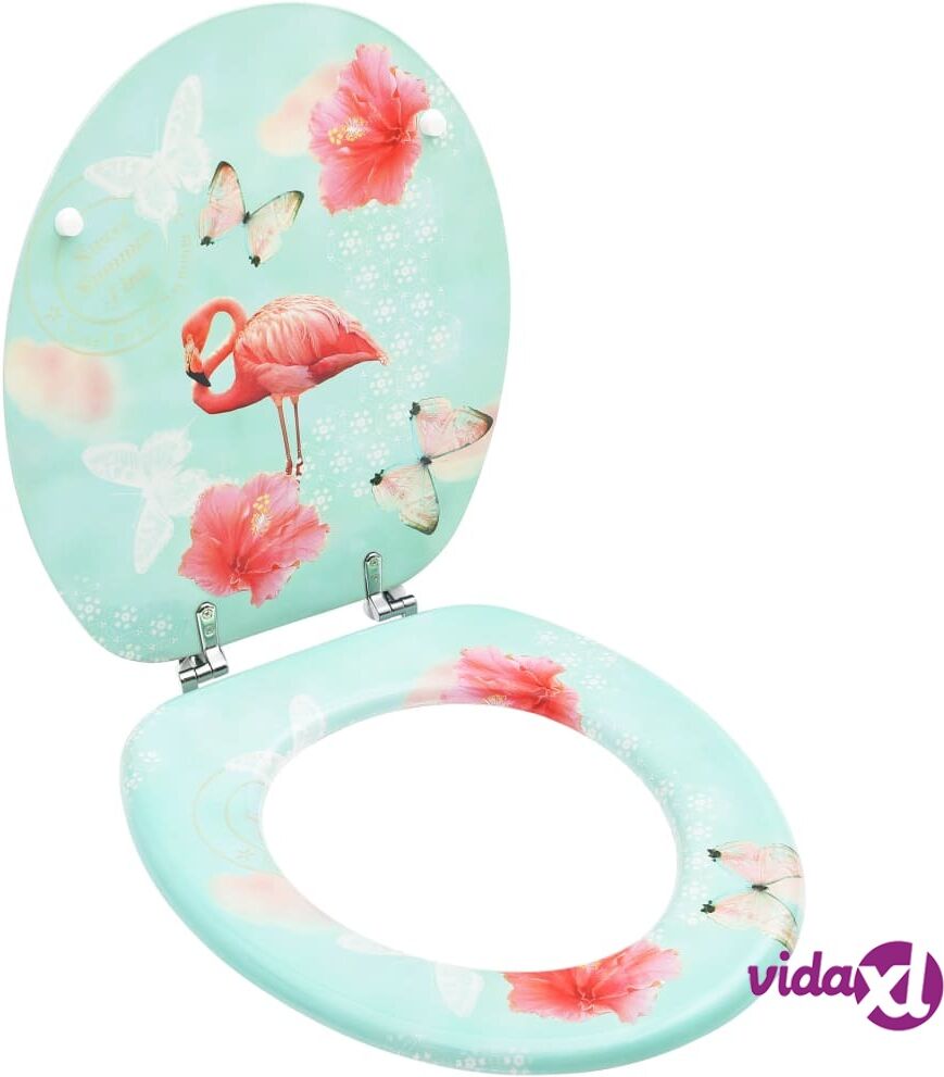 vidaXL WC Toilet Seat with Lid MDF Flamingo Design