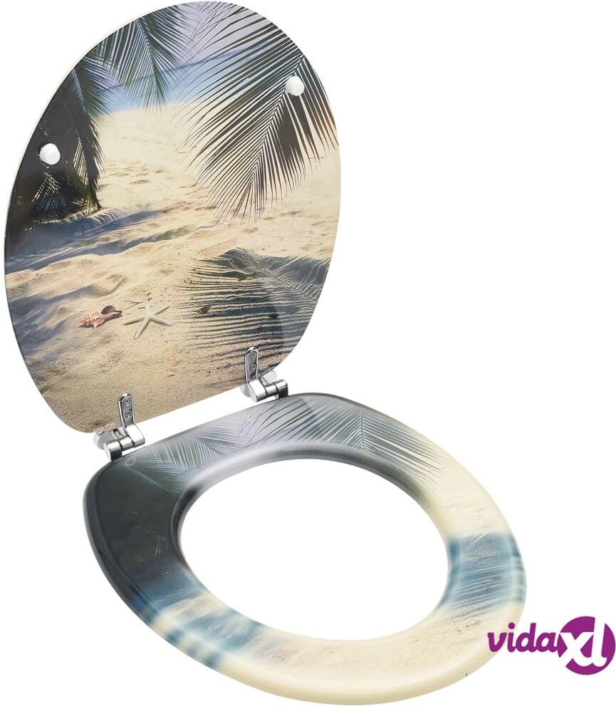 vidaXL WC Toilet Seat with Lid MDF Beach Design