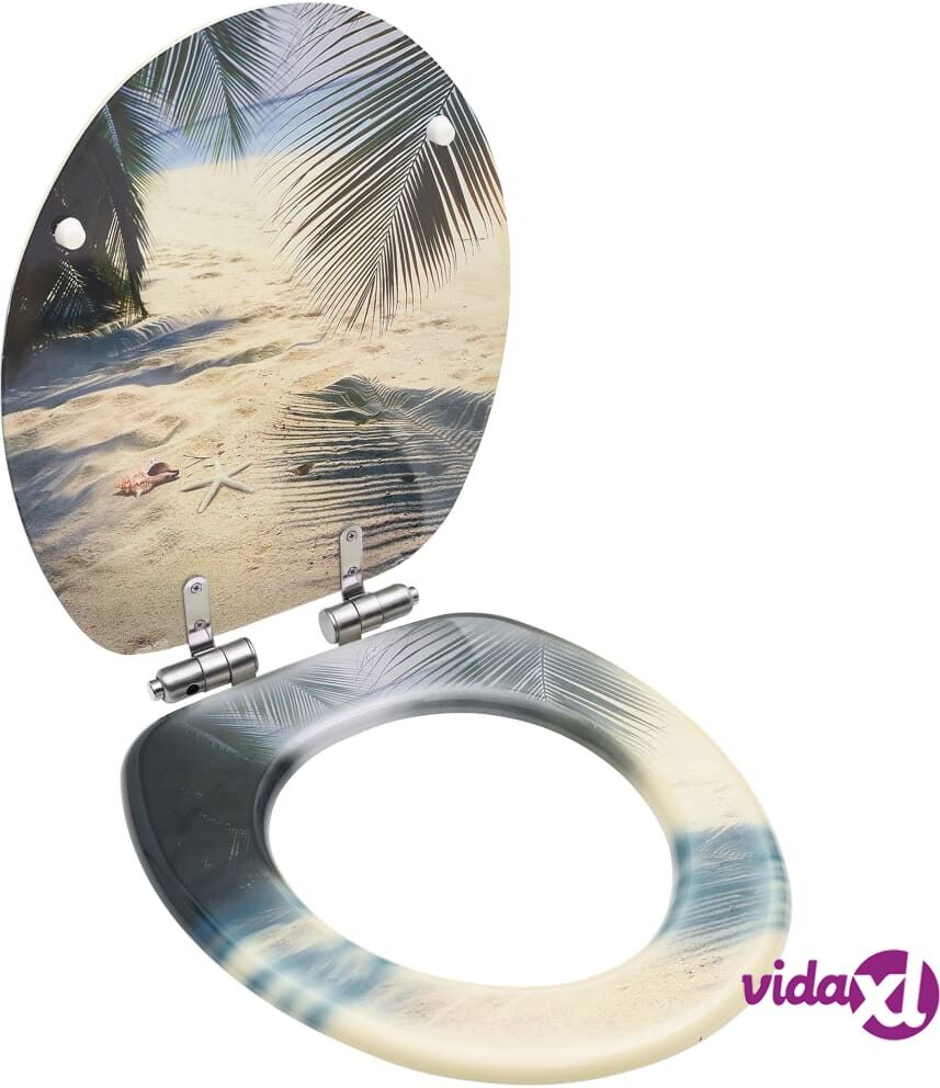 vidaXL WC Toilet Seat with Soft Close Lid MDF Beach Design