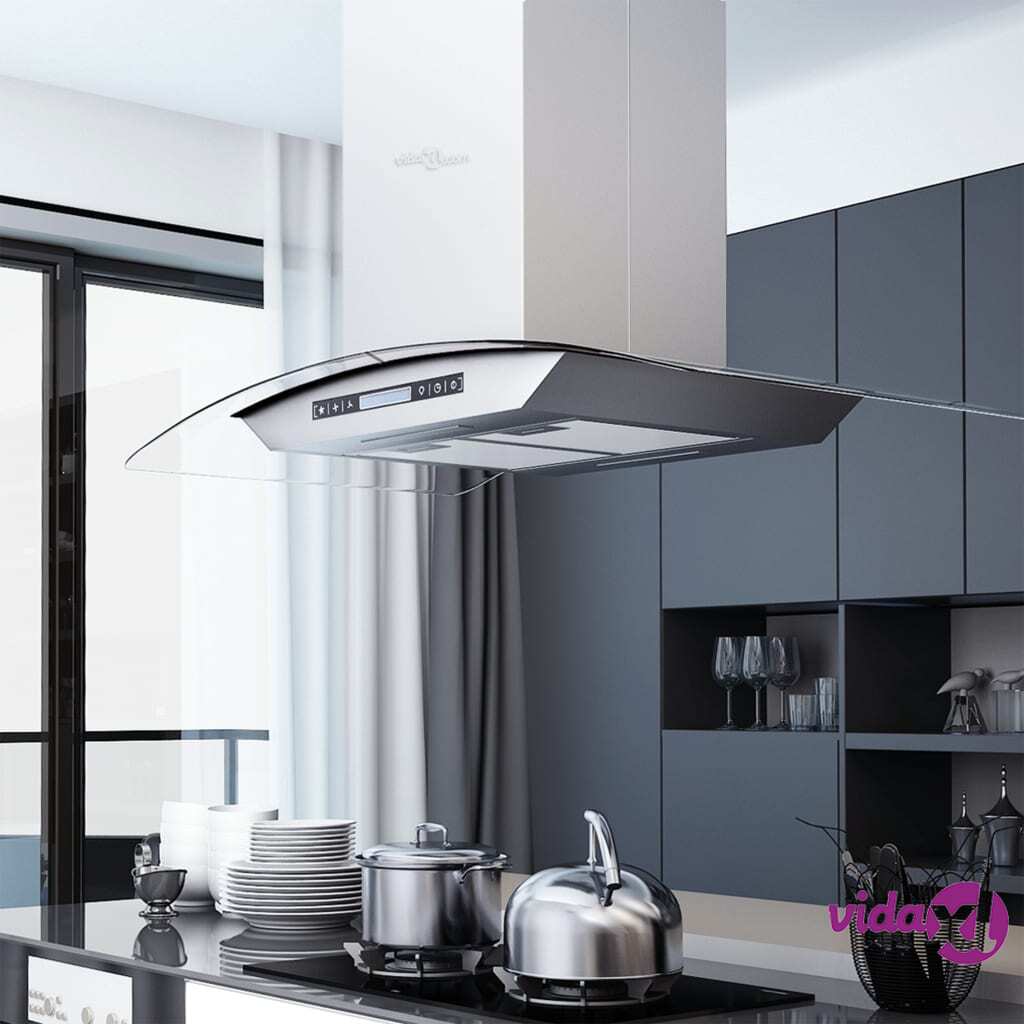 vidaXL Island Range Hood 90 cm LCD Display Touch Sensor 756 m³/h LED