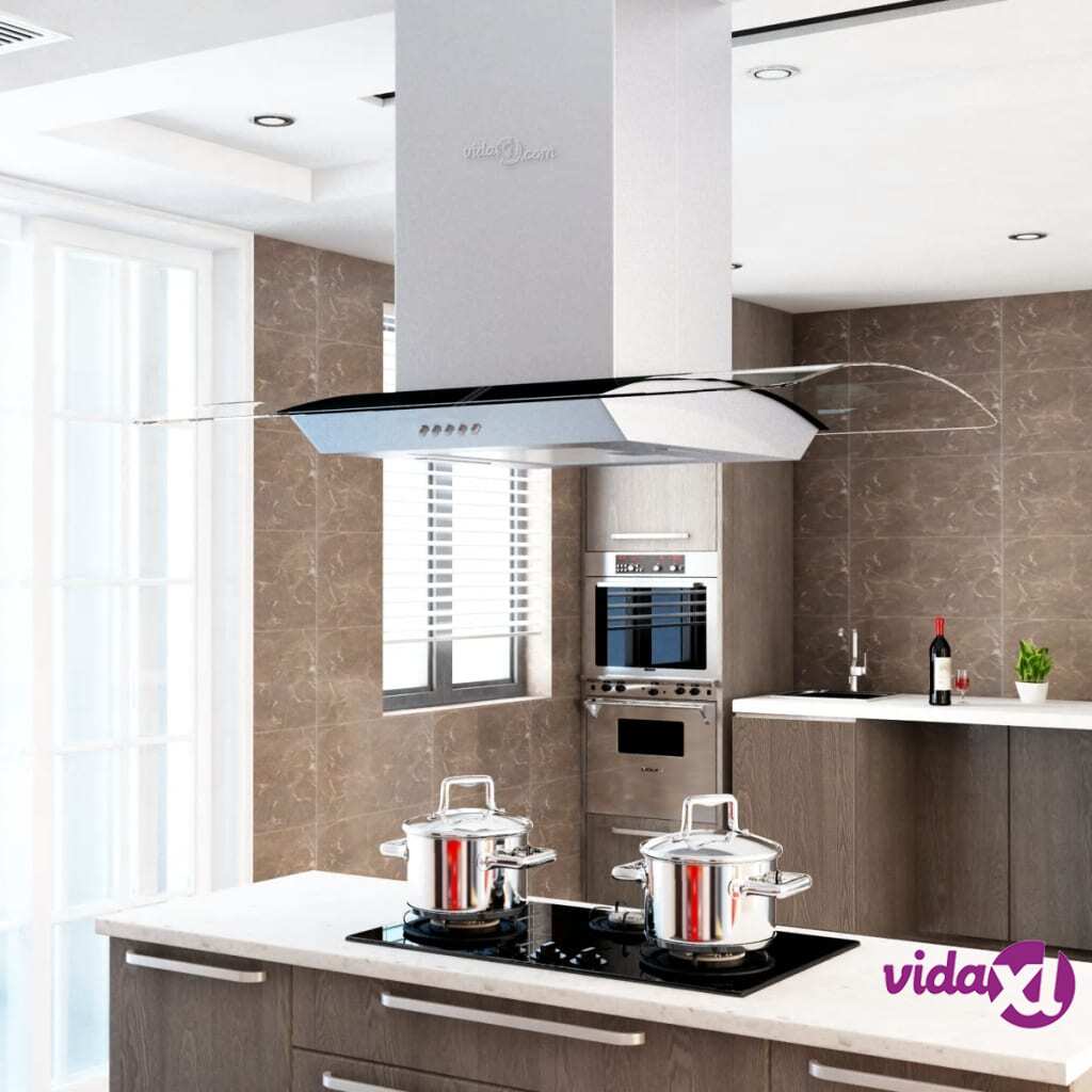 vidaXL Island Range Hood 90 cm Stainless Steel 756 m³/h LED