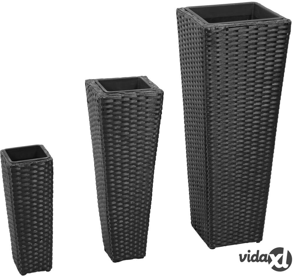 vidaXL 3 Rattan Flower Raised Beds Black