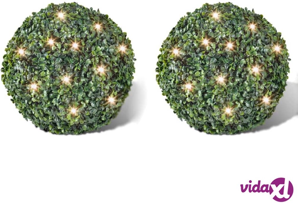 vidaXL Boxwood Ball Artificial Leaf Topiary Ball 35 cm With Solar LED String 2 pcs