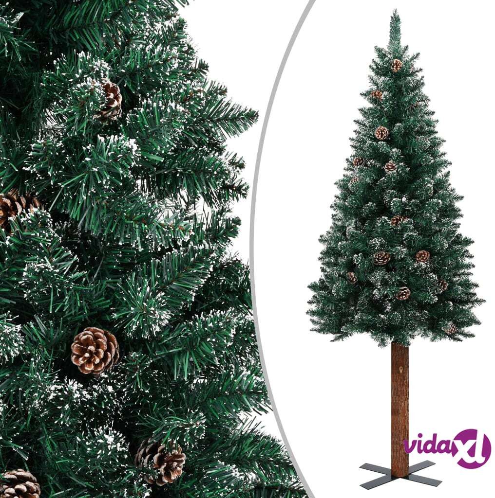 vidaXL Slim Christmas Tree with Real Wood and White Snow Green 180 cm