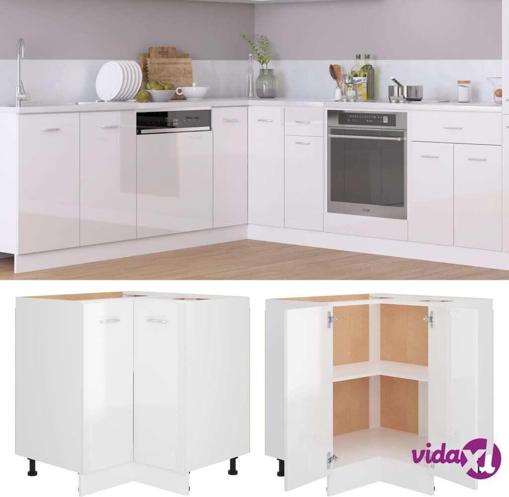 vidaXL Corner Bottom Cabinet High Gloss White 75.5x75.5x80.5 cm Chipboard