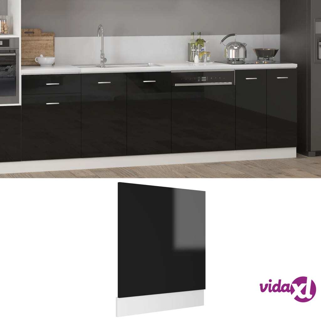 vidaXL Dishwasher Panel High Gloss Black 59.5x3x67 cm Chipboard