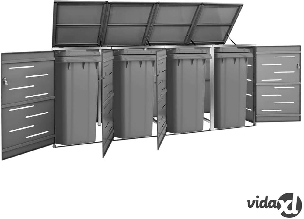 vidaXL Quadruple Wheelie Bin Shed 276.5x77.5x115.5 cm Stainless Steel