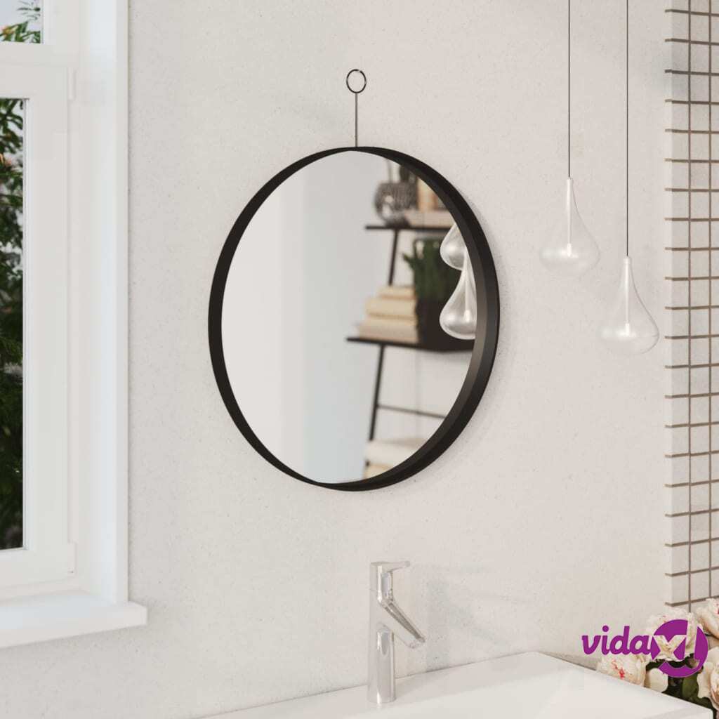 vidaXL Hanging Mirror with Hook Black 50 cm