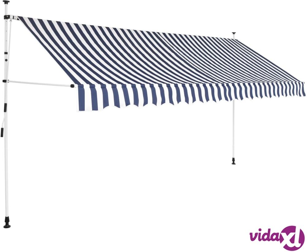 vidaXL Manual Retractable Awning 350 cm Blue and White Stripes