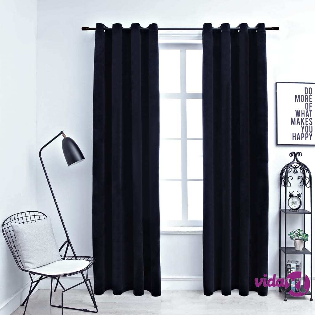 vidaXL Blackout Curtains with Rings 2 pcs Velvet Black 140x245 cm