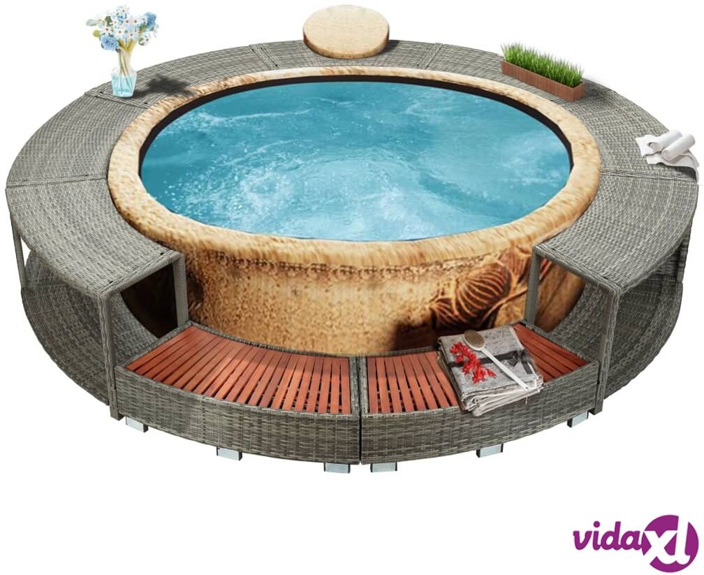 vidaXL Spa Surround Grey Poly Rattan