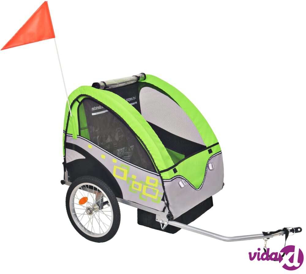 vidaXL Kids' Bicycle Trailer Grey and Green 30 kg