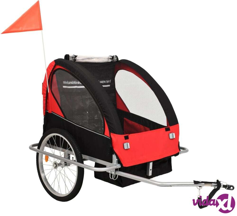 vidaXL 2-in-1 Kids' Bicycle Trailer & Stroller Black and Red