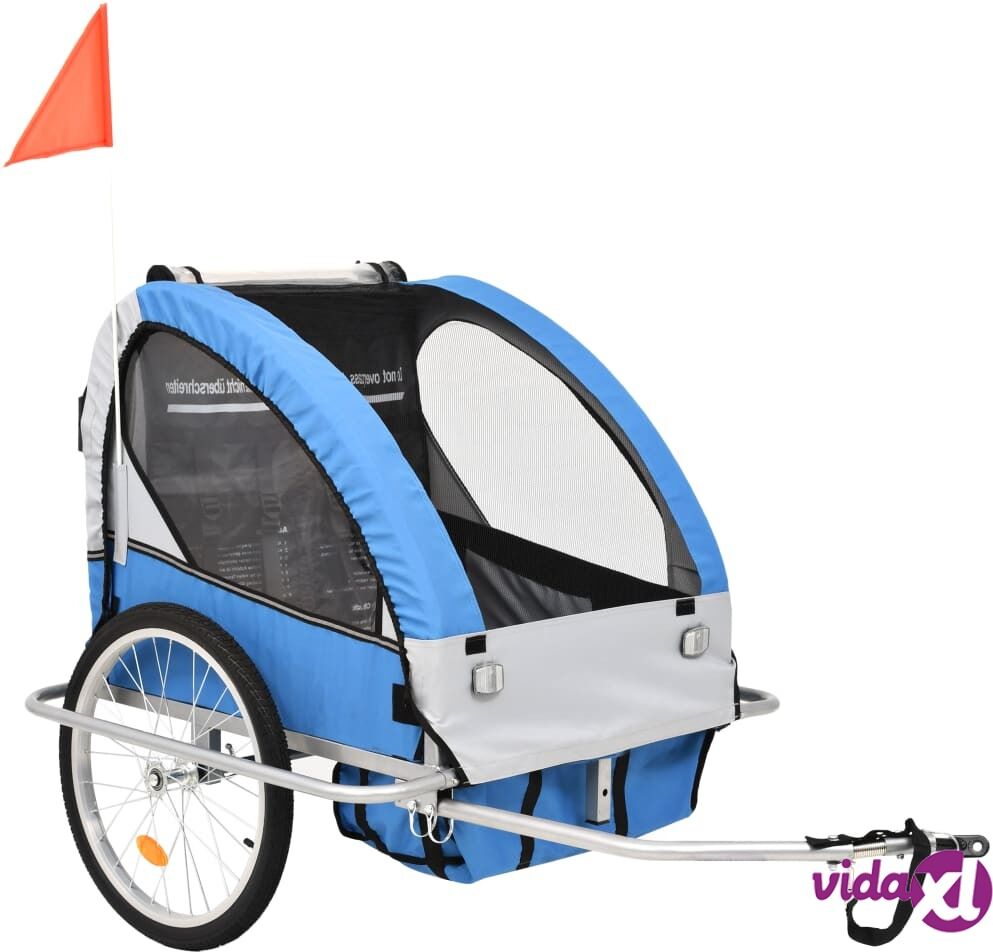 vidaXL 2-in-1 Kids' Bicycle Trailer & Stroller Blue and Grey