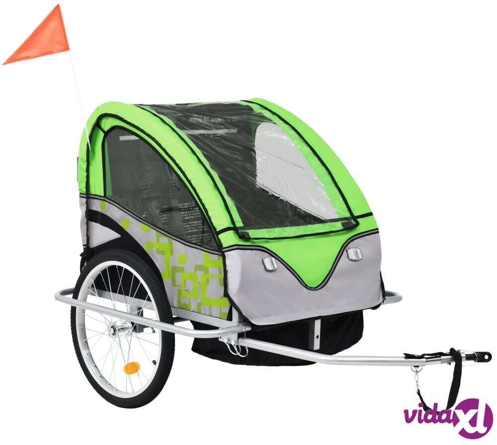 vidaXL 2-in-1 Kids' Bicycle Trailer & Stroller Green and Grey