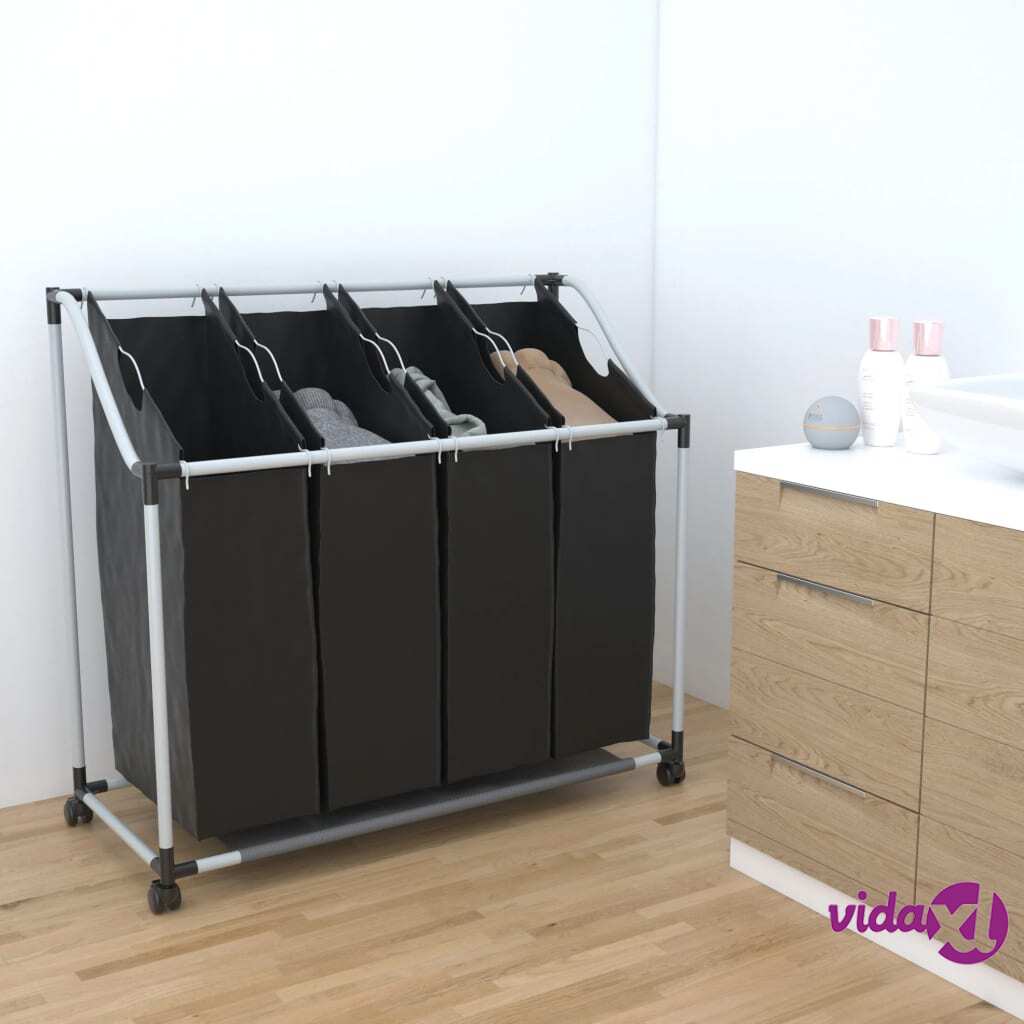 vidaXL Laundry sorter with 4 bags black grey