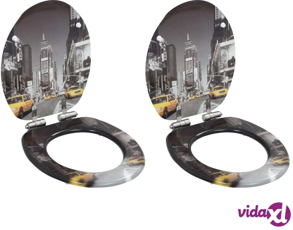 vidaXL WC Toilet Seats 2 pcs with Soft Close Lids MDF New York Design