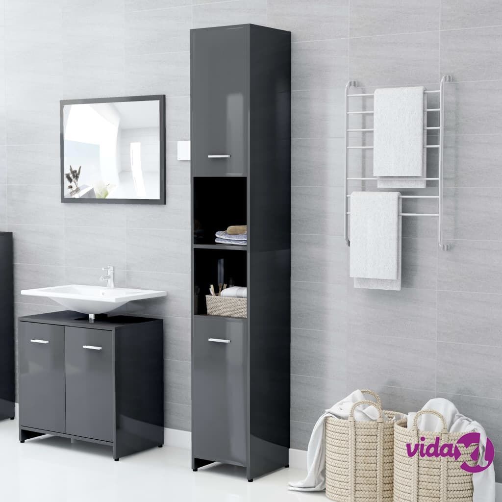 vidaXL Bathroom Cabinet High Gloss Grey 30x30x183.5 cm Chipboard