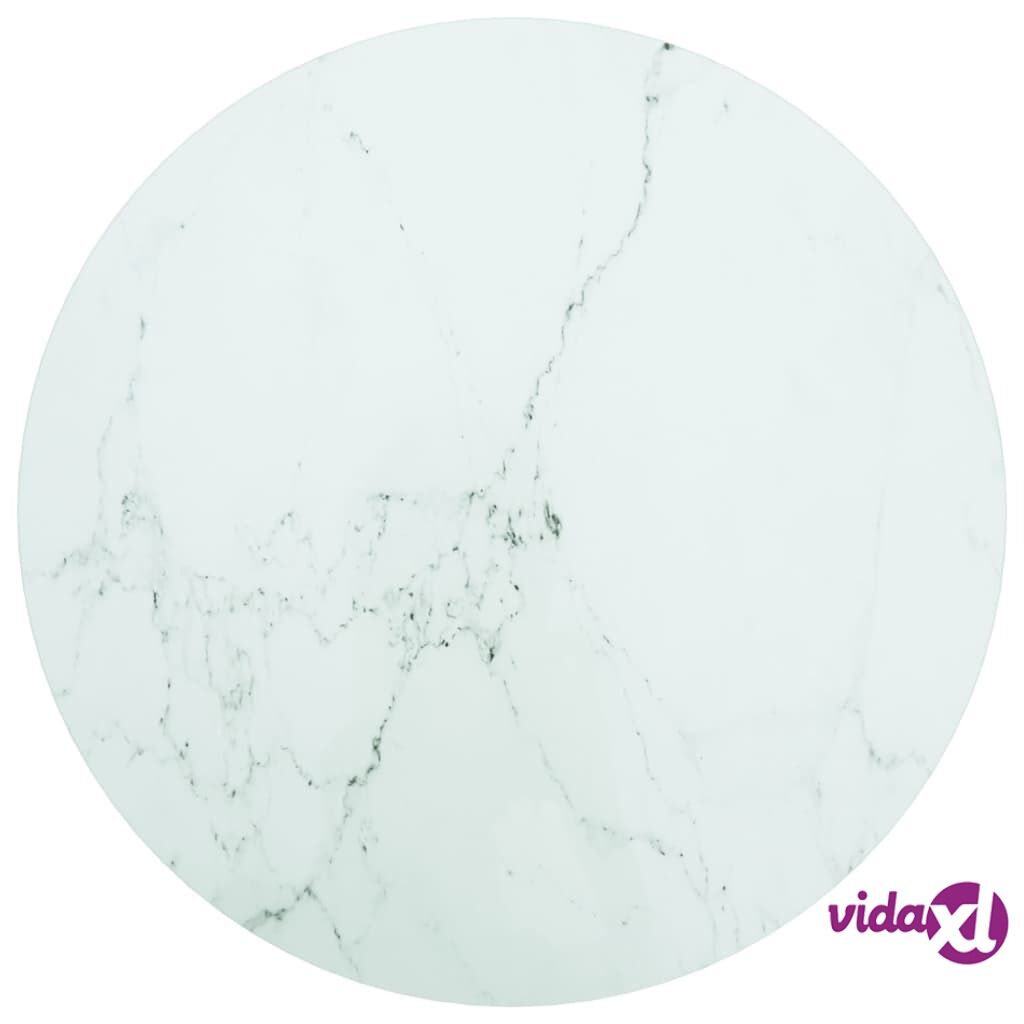 vidaXL Table Top White Ø60x0.8 cm Tempered Glass with Marble Design