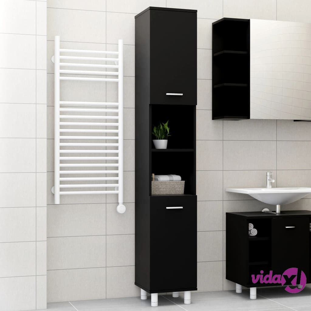 vidaXL Bathroom Cabinet Black 30x30x179 cm Chipboard