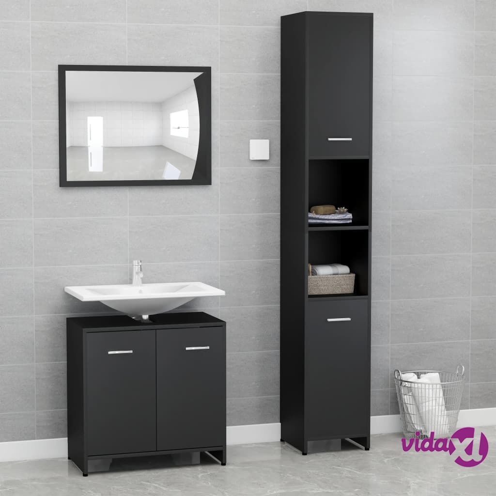 vidaXL 3 Piece Bathroom Furniture Set Black Chipboard