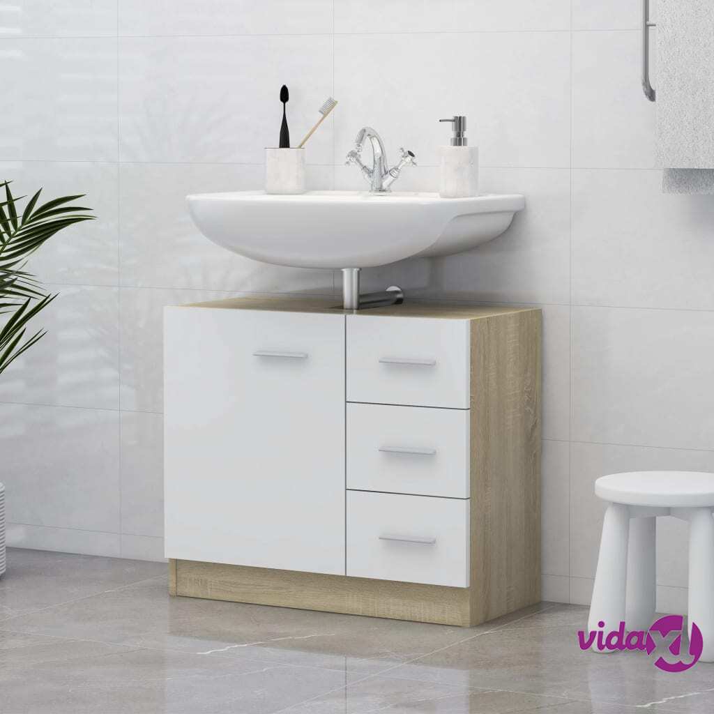 vidaXL Sink Cabinet White and Sonoma Oak 63x30x54 cm Chipboard