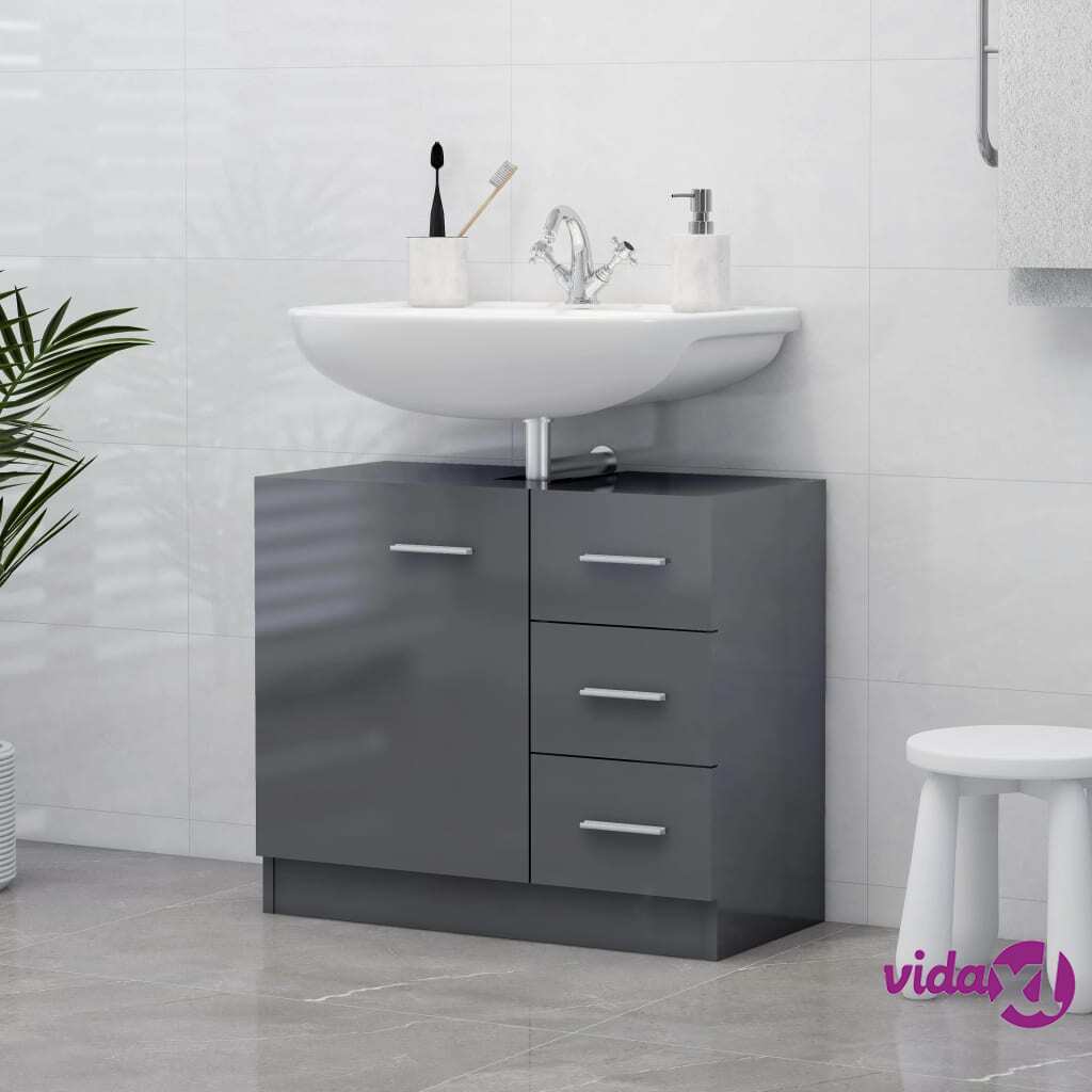 vidaXL Sink Cabinet High Gloss Grey 63x30x54 cm Chipboard