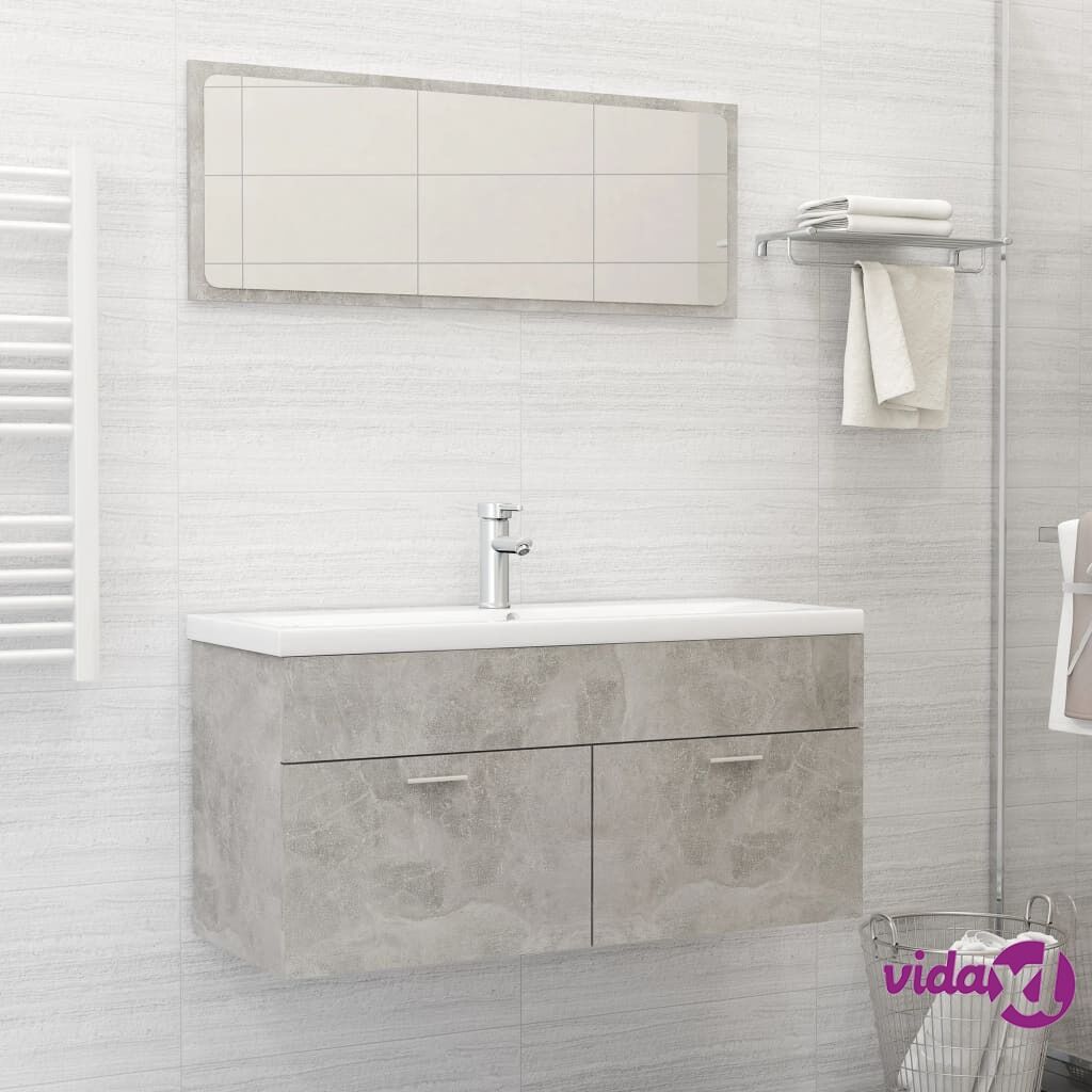 vidaXL 2 Piece Bathroom Furniture Set Concrete Grey Chipboard