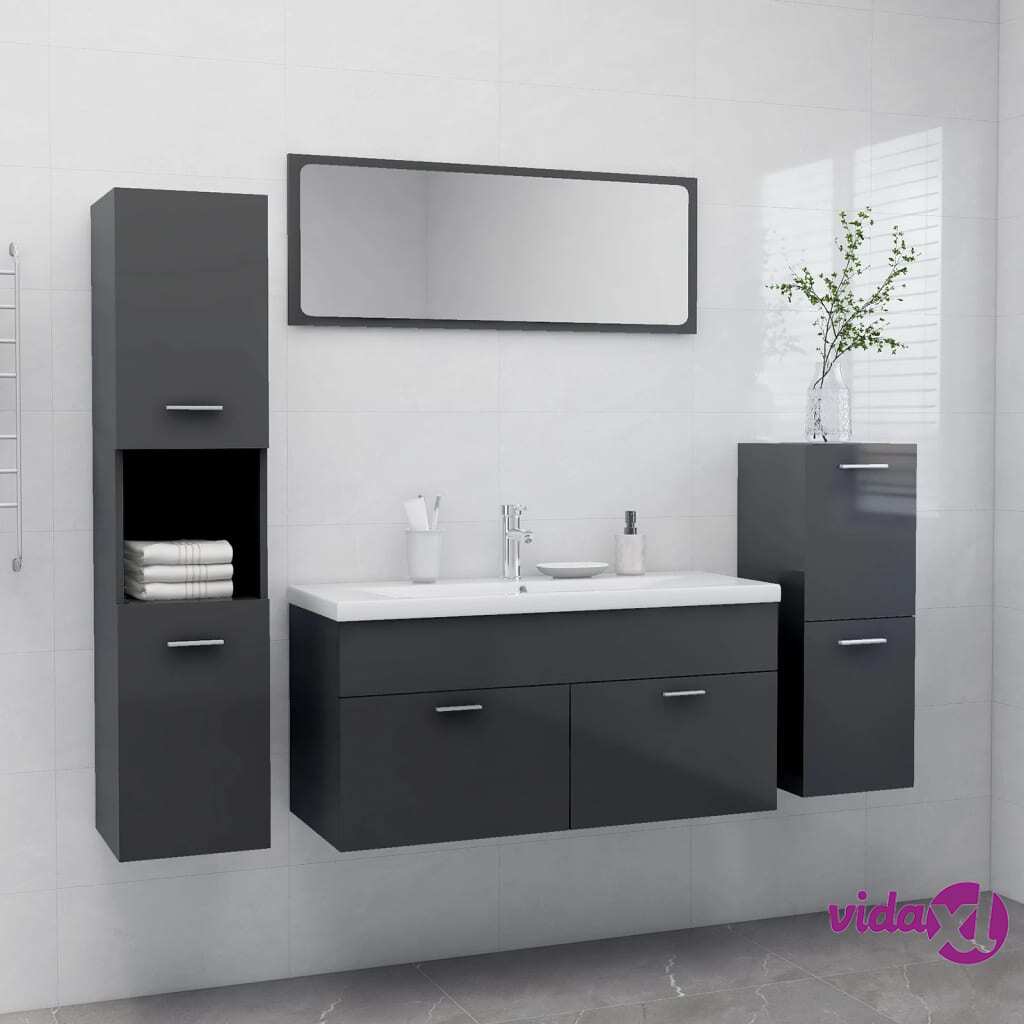 vidaXL Bathroom Furniture Set High Gloss Grey Chipboard