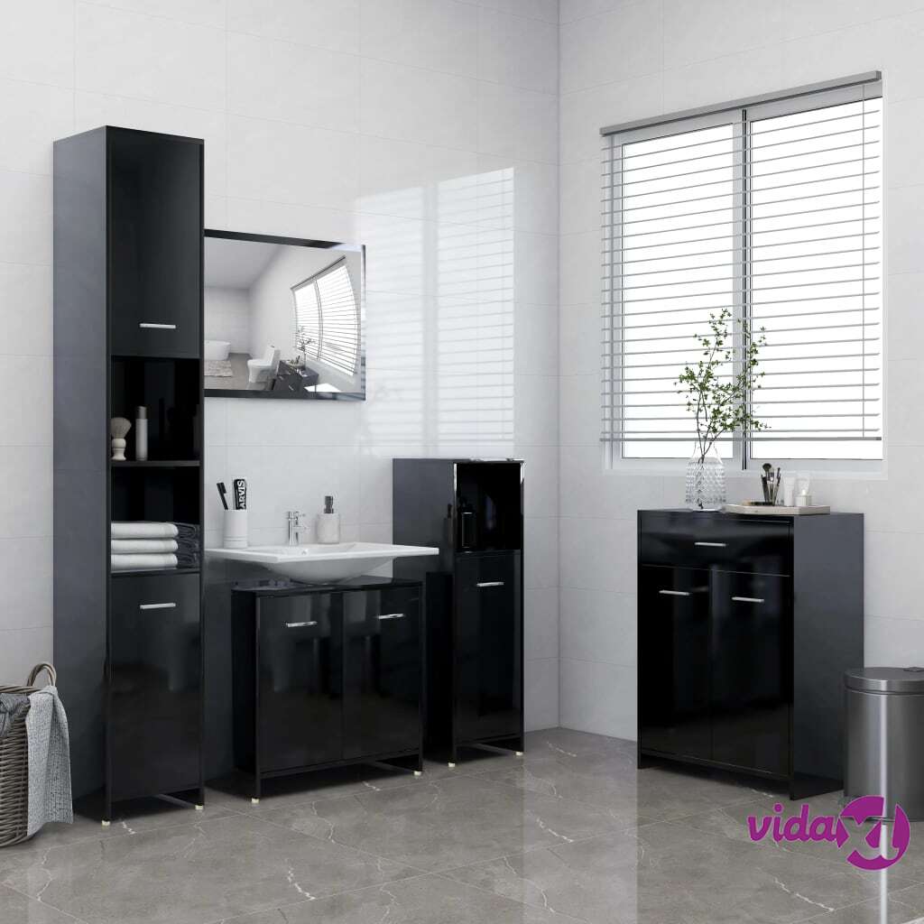 vidaXL 4 Piece Bathroom Furniture Set High Gloss Black