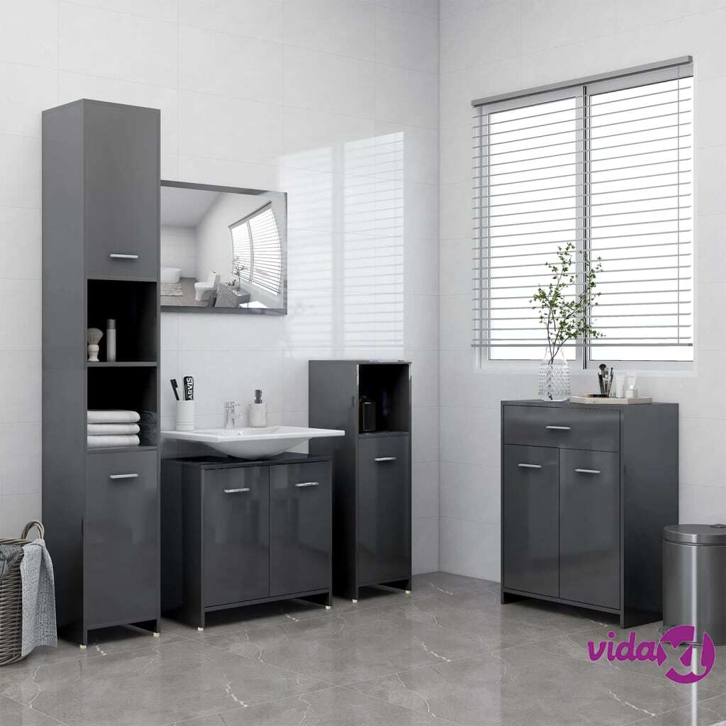 vidaXL 4 Piece Bathroom Furniture Set High Gloss Grey