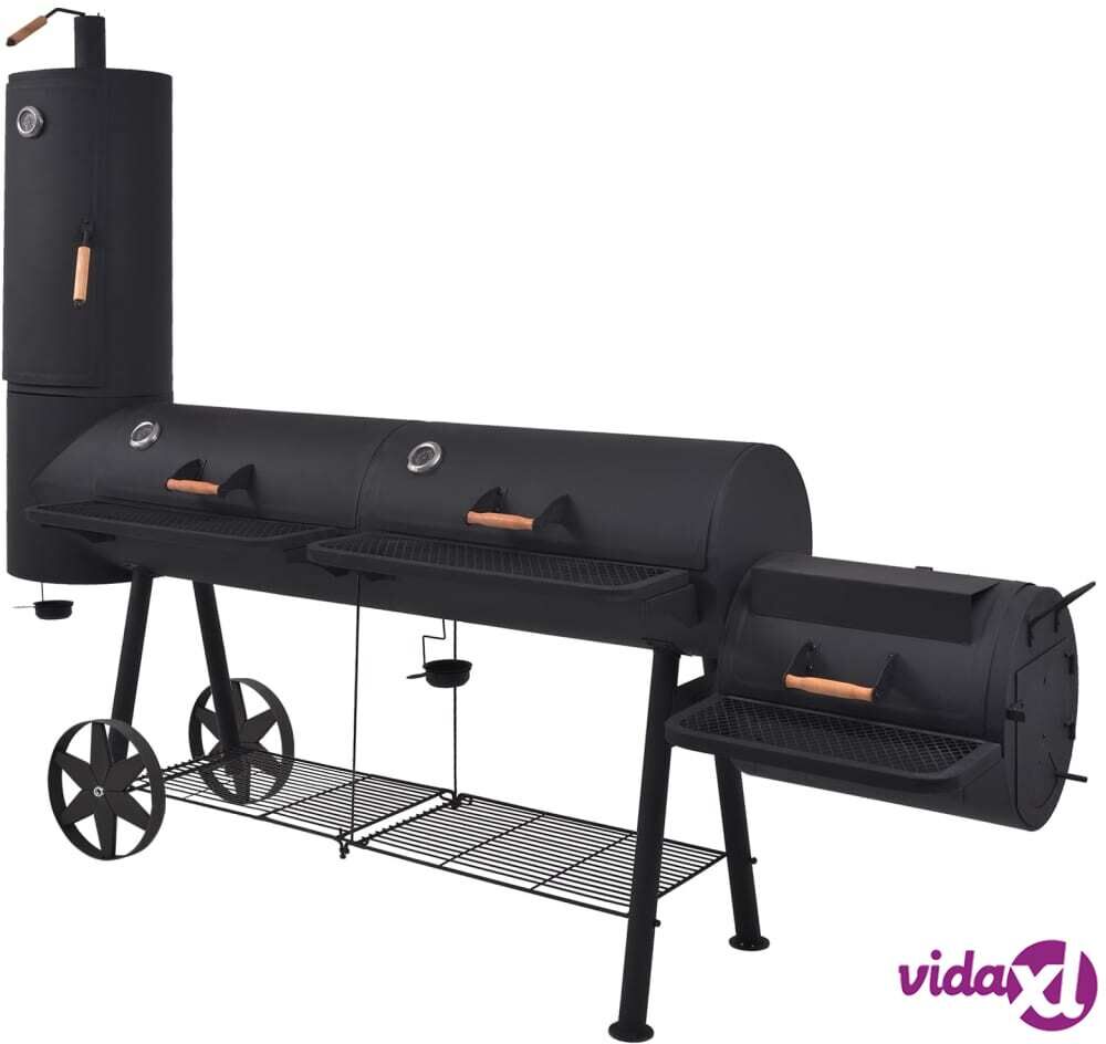 vidaXL BBQ Charcoal Smoker with Bottom Shelf Black Heavy XXXL