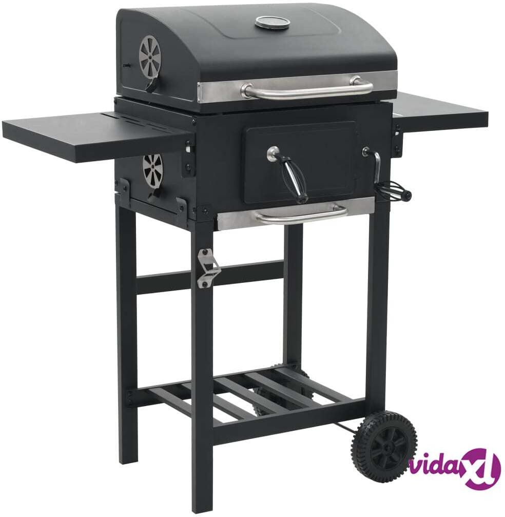 vidaXL Charcoal-Fueled BBQ Grill with Bottom Shelf Black