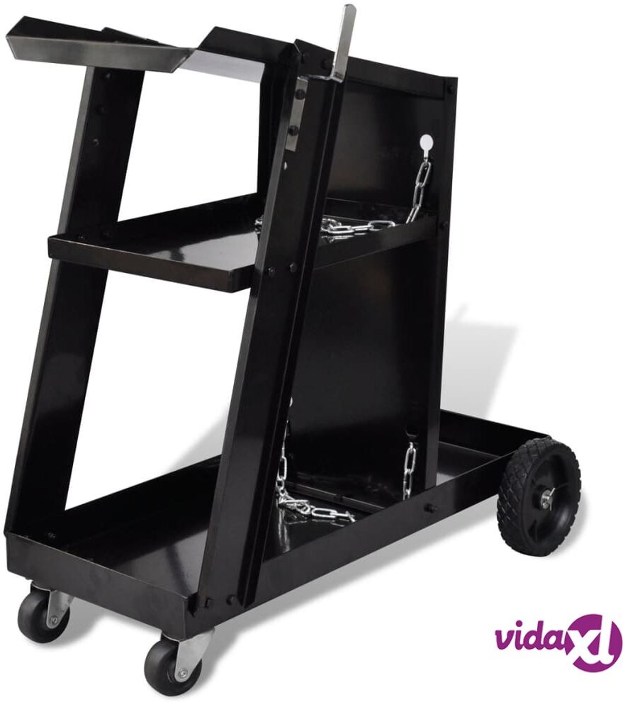 vidaXL Welding Cart Black Trolley with 3 Shelves Workshop Organiser