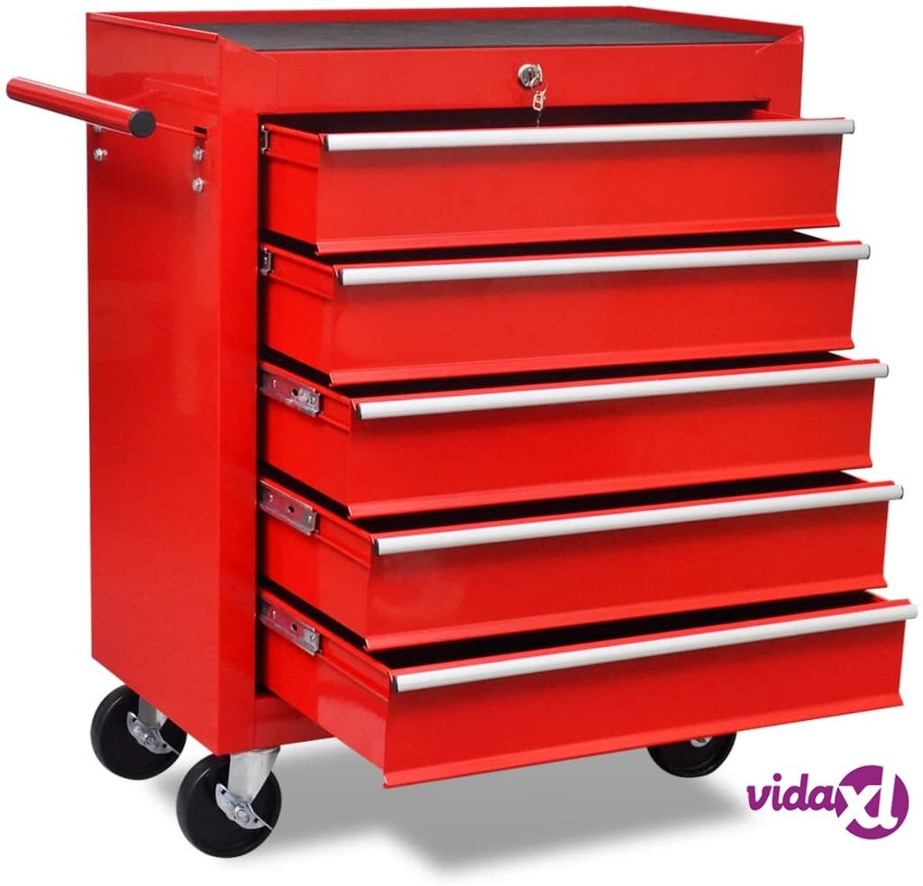 vidaXL Workshop Tool Trolley 5 Drawers Red