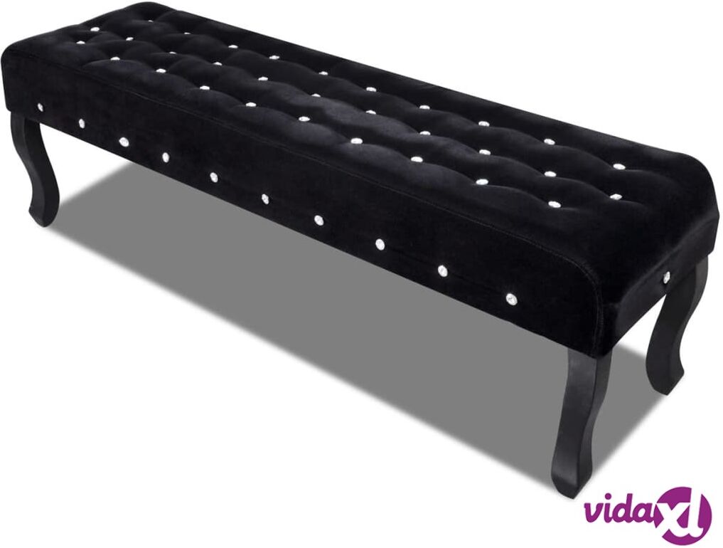 vidaXL Black Bench Velvet Fabric with Crystal Buttons