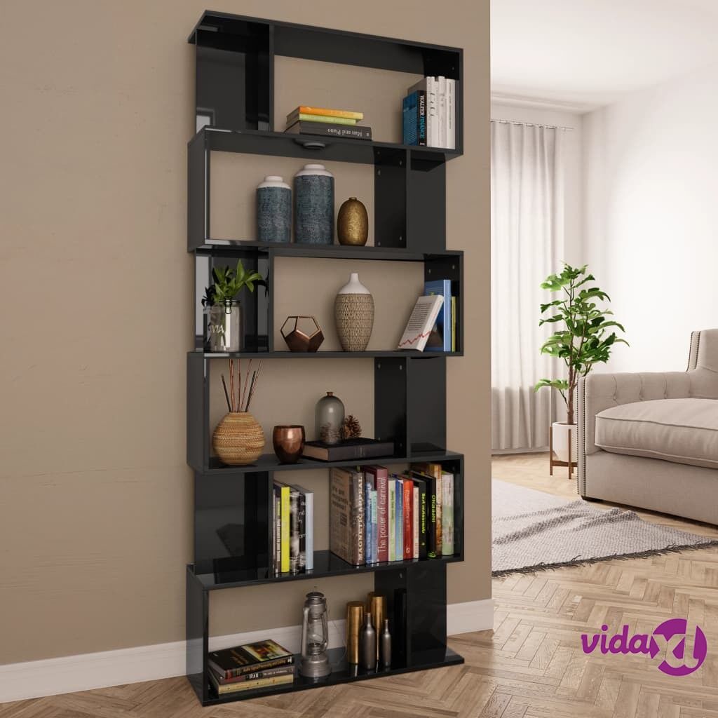 vidaXL Book Cabinet/Room Divider High Gloss Black 80x24x192 cm Chipboard