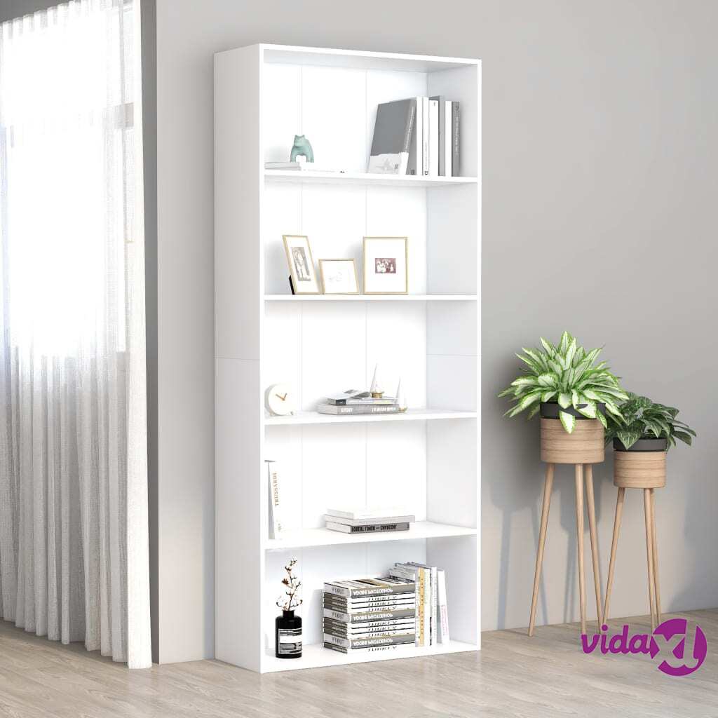vidaXL 5-Tier Book Cabinet White 80x30x189 cm Chipboard