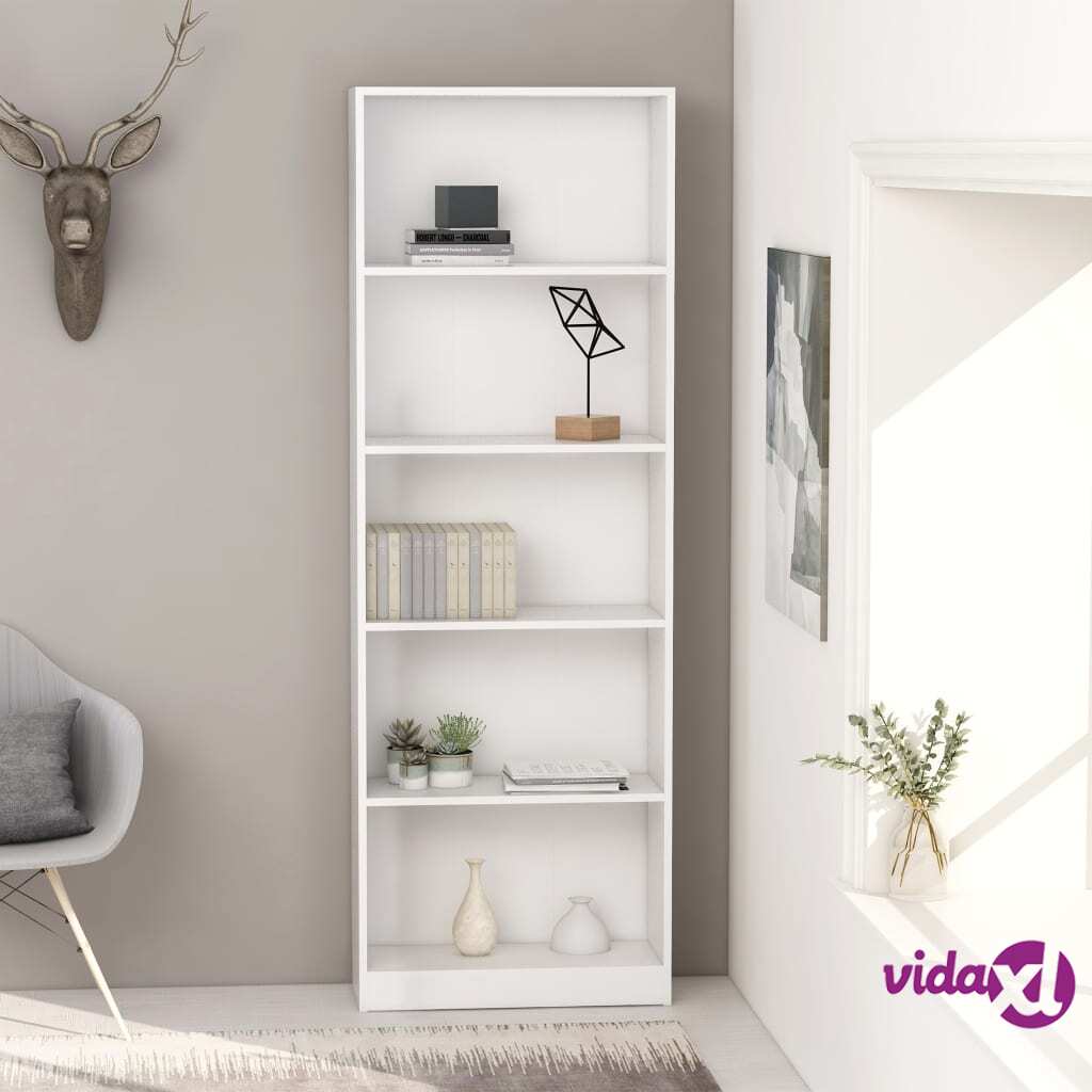 vidaXL 5-Tier Book Cabinet White 60x24x175 cm Chipboard