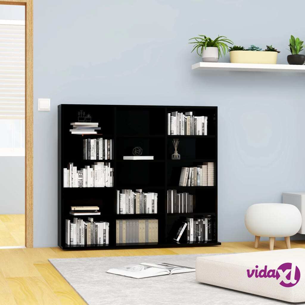 vidaXL CD Cabinet High Gloss Black 102x23x89,5 cm Chipboard