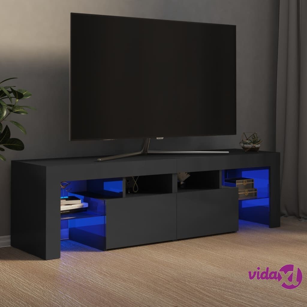 vidaXL TV Cabinet with LED Lights High Gloss Grey 140x35x40 cm