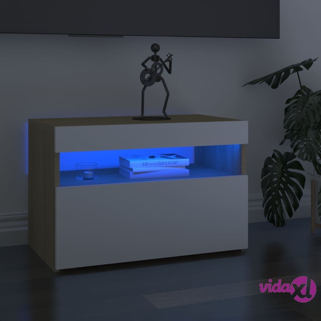 vidaXL TV Cabinets with LED Lights 2 pcs White and Sonoma Oak 60x35x40 cm