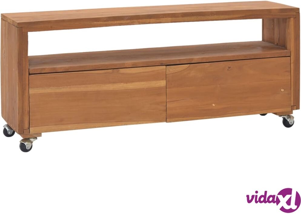 vidaXL TV Cabinet with Wheels 110x30x40 cm Solid Teak Wood