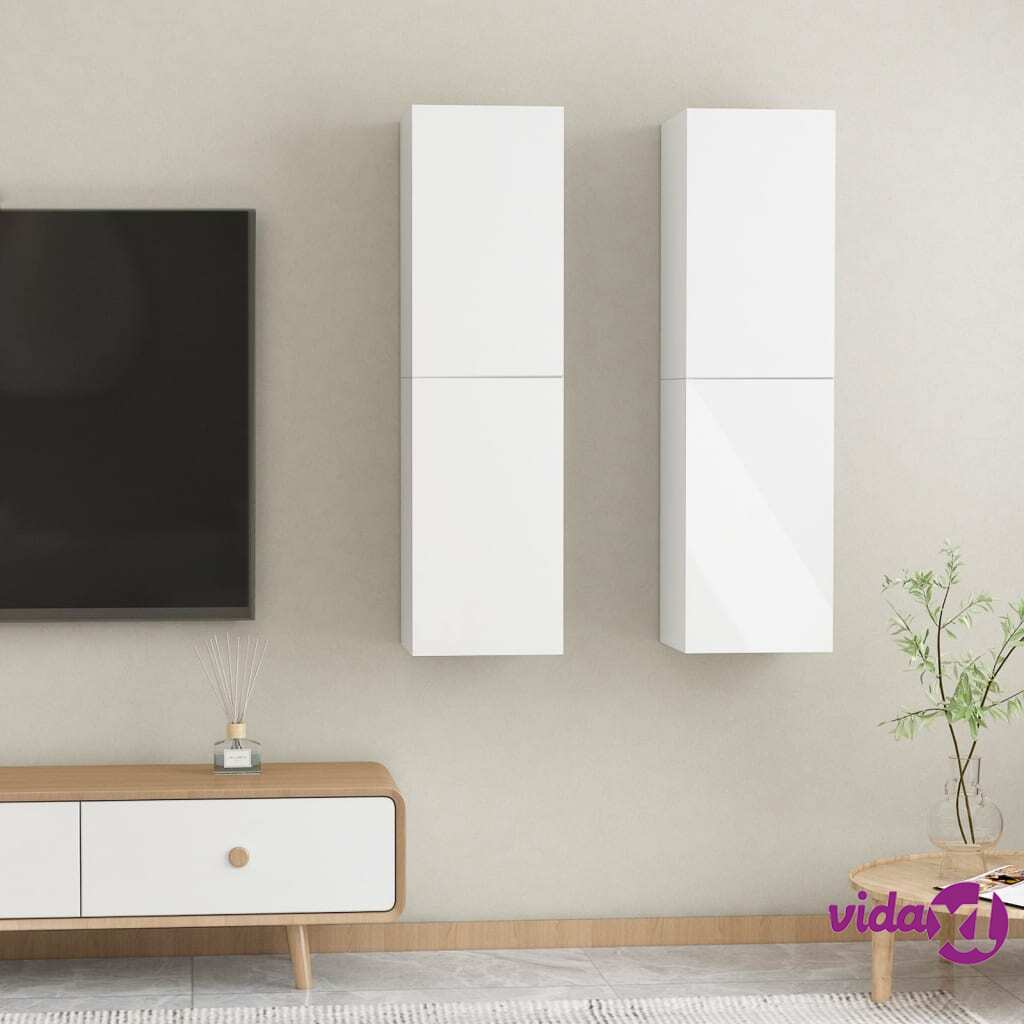 vidaXL TV Cabinets 2 pcs High Gloss White 30.5x30x110 cm Chipboard