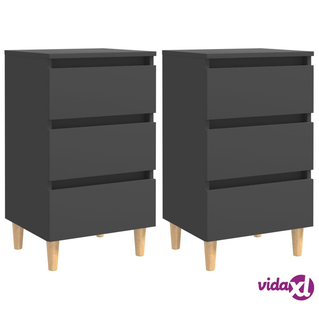 vidaXL Bed Cabinets with Solid Wood Legs 2 pcs Grey 40x35x69 cm