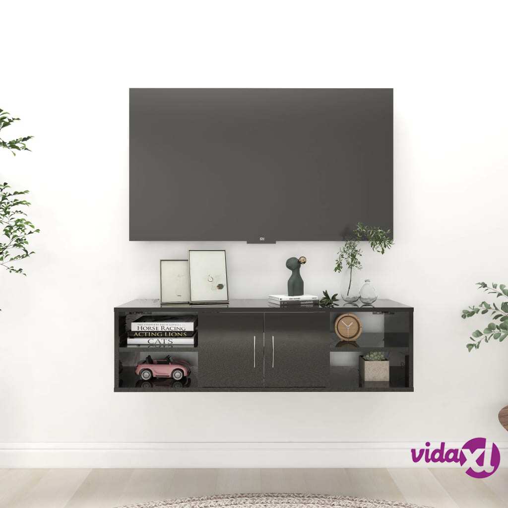 vidaXL Wall Shelf High Gloss Black 102x30x29 cm Chipboard